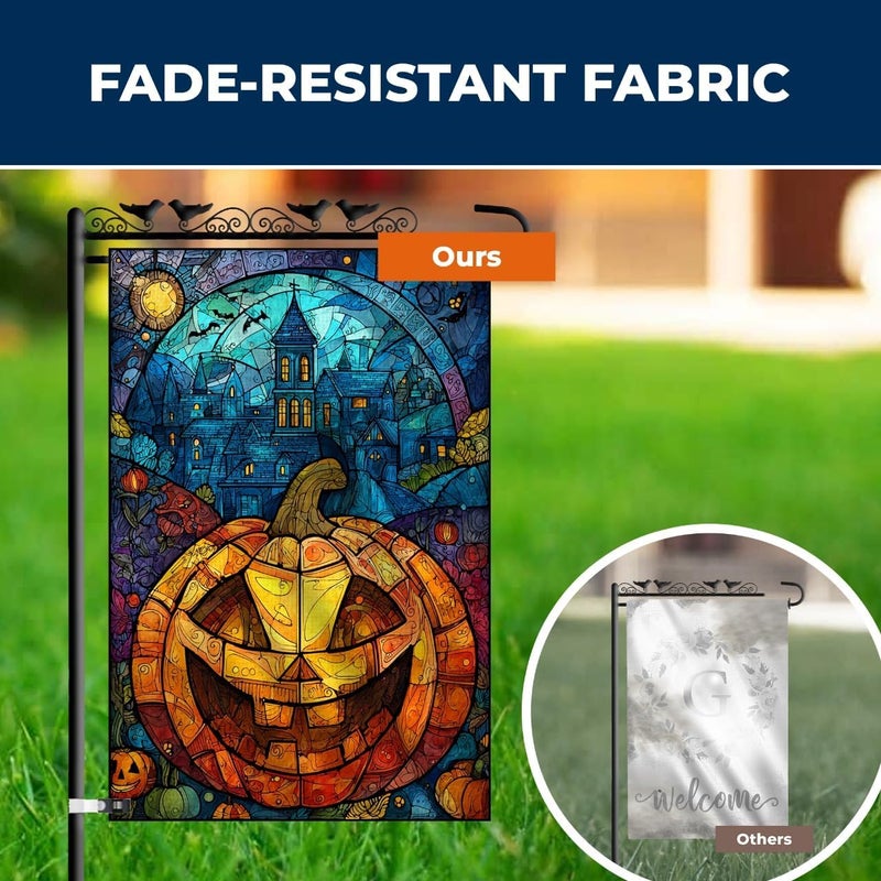 KarvePro Halloween Garden Flag 12x18 – Double Sided Burlap Flag with Pumpkin & Stained Glass Design –Fall Outdoor Yard Decor for Halloween - Image 4